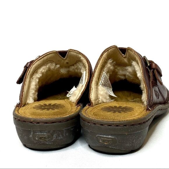 UGG Livia brown leather shearling lined clogs 7 - Picture 4 of 16